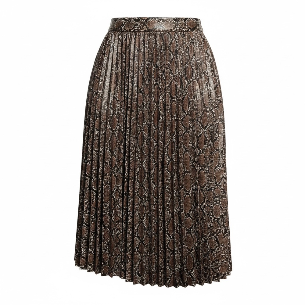 Zara Brown Snake-Print Pleated Midi Skirt - Picture 12 of 17